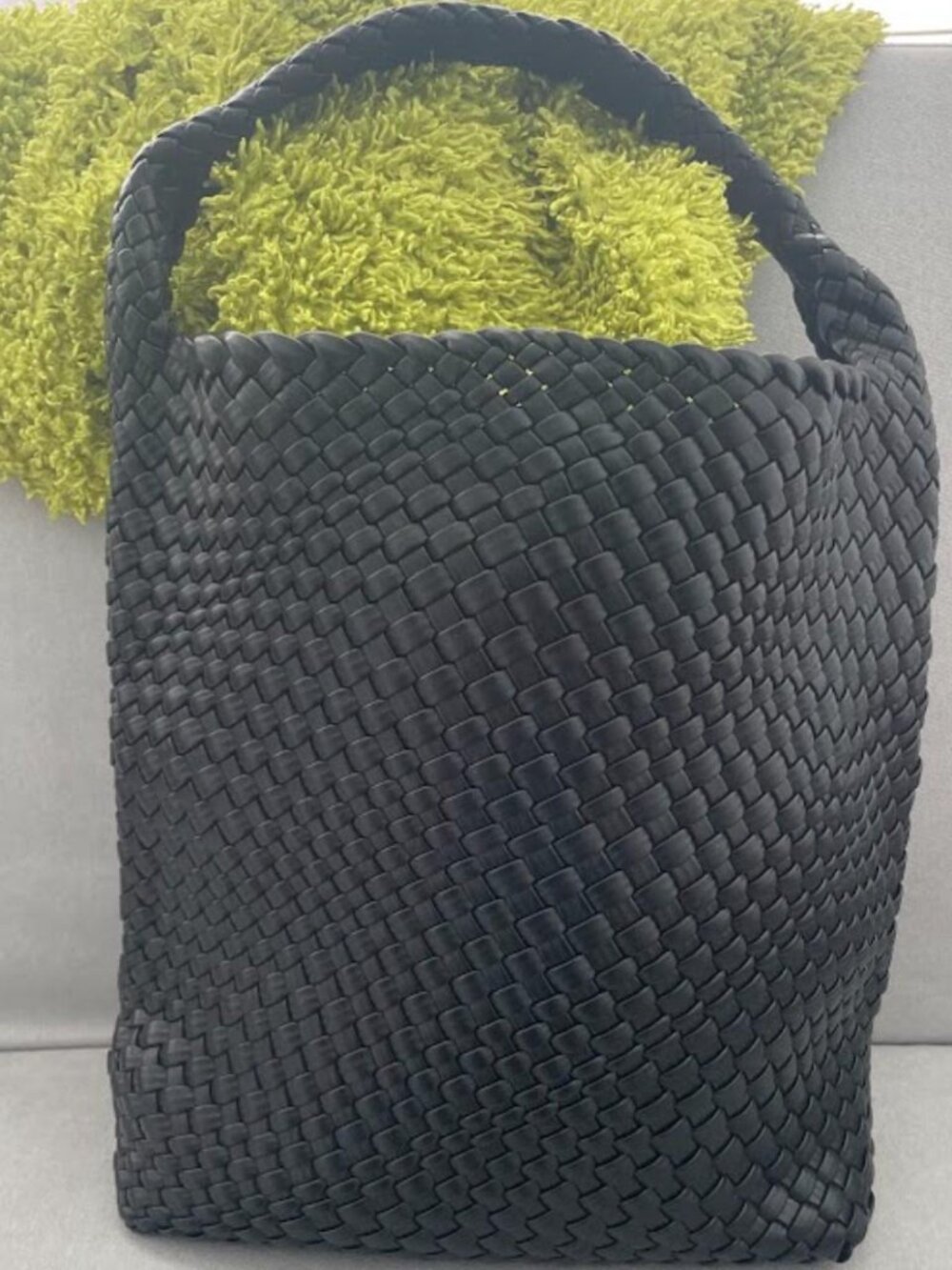 Black Woven Faux Leather Shoulder Bag Tote | Quiet Luxury | Bottega-Inspired